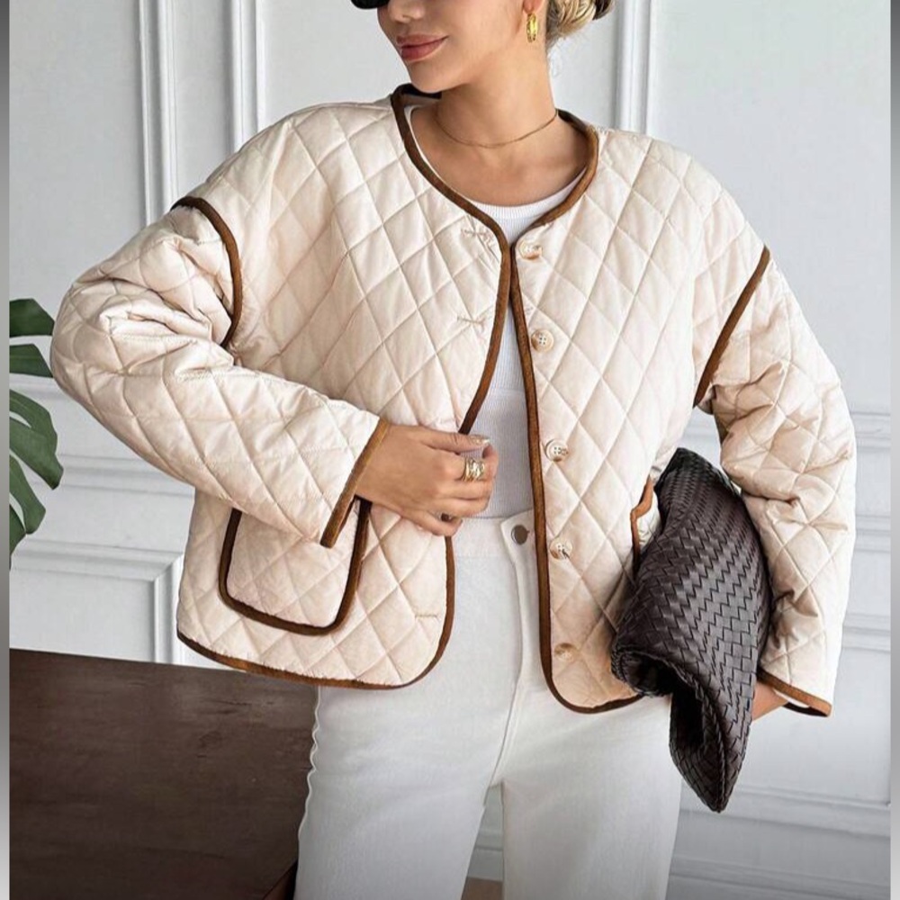 Women's Cream Quilted Jacket - Picture 4 of 8